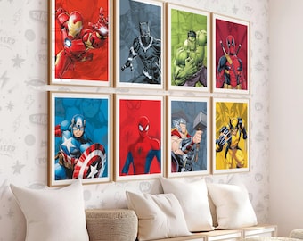 Superhero Prints Superheroes Wall Art Poster Set of 12 Boys Room Decor Instant Download