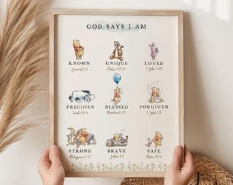 Winnie The Pooh Nursery Art: God Says I Am, Bible Verse (Printable)