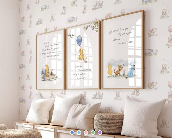 Classic Winnie the Pooh Prints Wall Art Nursery Decor Blue/Pink/Light Blue/Green/Purple Digital Download