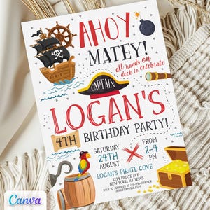 Invitation pirate, carte au trésor Ahoy Matey, invitation à une fête d'anniversaire, modèle imprimable