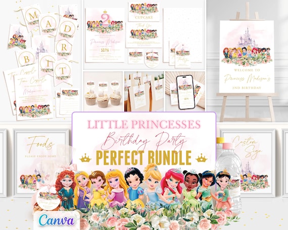 Princess Invitations, Toddler Princess Birthday Party Invite Set, Editable Canva Template, Printable