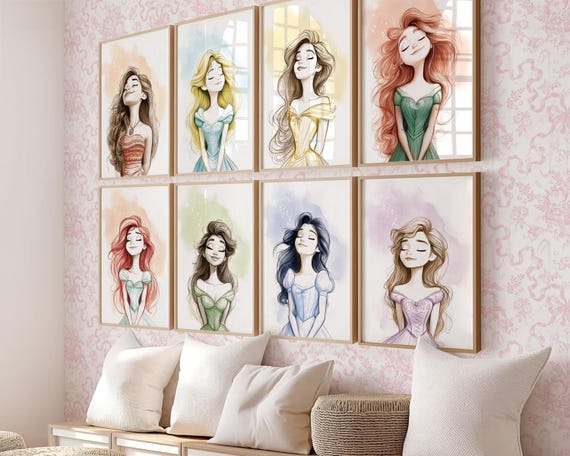 Printable Princess Wall Art Prints, Set of 15 Girl Room Decor, Instant Download