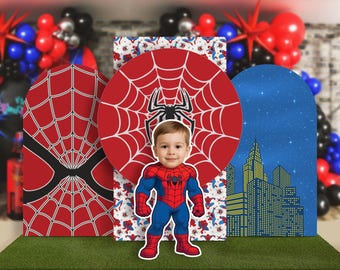 Fondo de cumpleaños de Spiderman con recortes personalizados para decoración de fiestas (imprimibles)