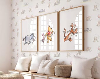 Set of 3 Winnie the Pooh Prints Nursery Wall Art Decorations Instant Download