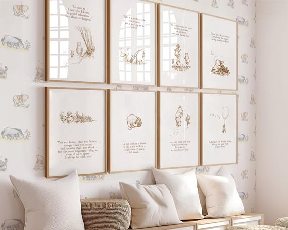 Winnie the Pooh Prints Nursery Wall Art Decor Set of 8 Minimalist Printable Templates