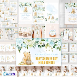 Classic Winnie the Pooh Baby Shower, Boy Theme Pooh, Digital Download Printable