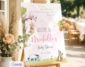 Winnie the Pooh Baby Shower Girl Welcome Sign, Edit with Canva Template, Printable, Digital