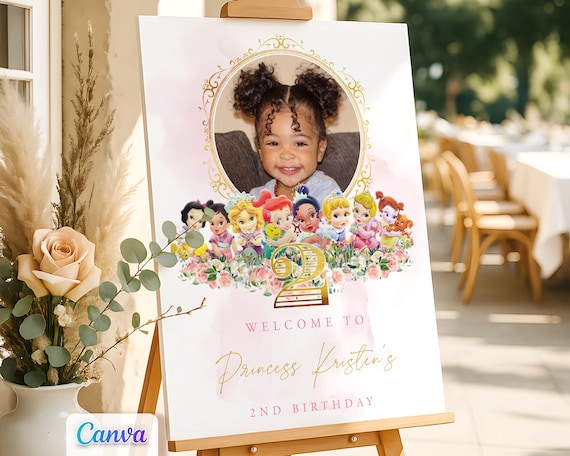 Baby Princess Birthday Sign, Gold Pink Party Welcome Sign with Photo, Entrance Door Decor