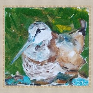 Peinture oiseau mignon bécassine originale peinture à l'huile sur carton 6 par 6 en petit ami cadeau petite amie cadeau petite peinture