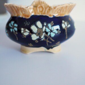 Vintage Ceramic Vase, Hand-Painted Floral Pot, Black and Beige Planter, Retro Home Decor