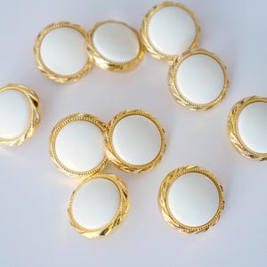 Set of 10 Buttons, Vintage White and Gold Shank Buttons – Plastic Sewing Buttons for Clothing, DIY & Craft Projects