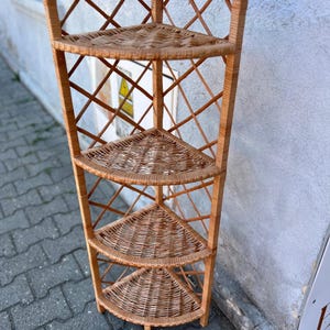 Handmade Wicker Corner Shelf – 4 Tiers – Ready to Use – Natural Rattan Stand – Polish Eco Wicker Furniture – No Assembly