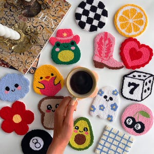 Mug Rug Coasters, Y2K Punch Needle Coasters, Cute Drink Coasters, Handmade Housewarming Gifts,  Teenager Gift, Coffee Lover Gifts