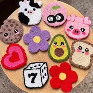 Tufted Mug Rug Coasters, Y2K Punch Needle Coasters, Cute Drink Coasters, Unique Housewarming Gifts, Handmade Birthday Gifts