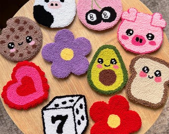 Tufted Mug Rug Coasters, Y2K Punch Needle Coasters, Cute Drink Coasters, Unique Housewarming Gifts, Handmade Birthday Gifts