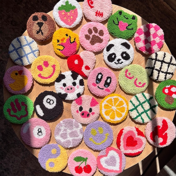 Set of 2 Punch Needle Car Coasters, Handmade Tufted Car Decor for Cup Holders, Personalized Cute Car Gifts for Girlfriend, New Car Gifts