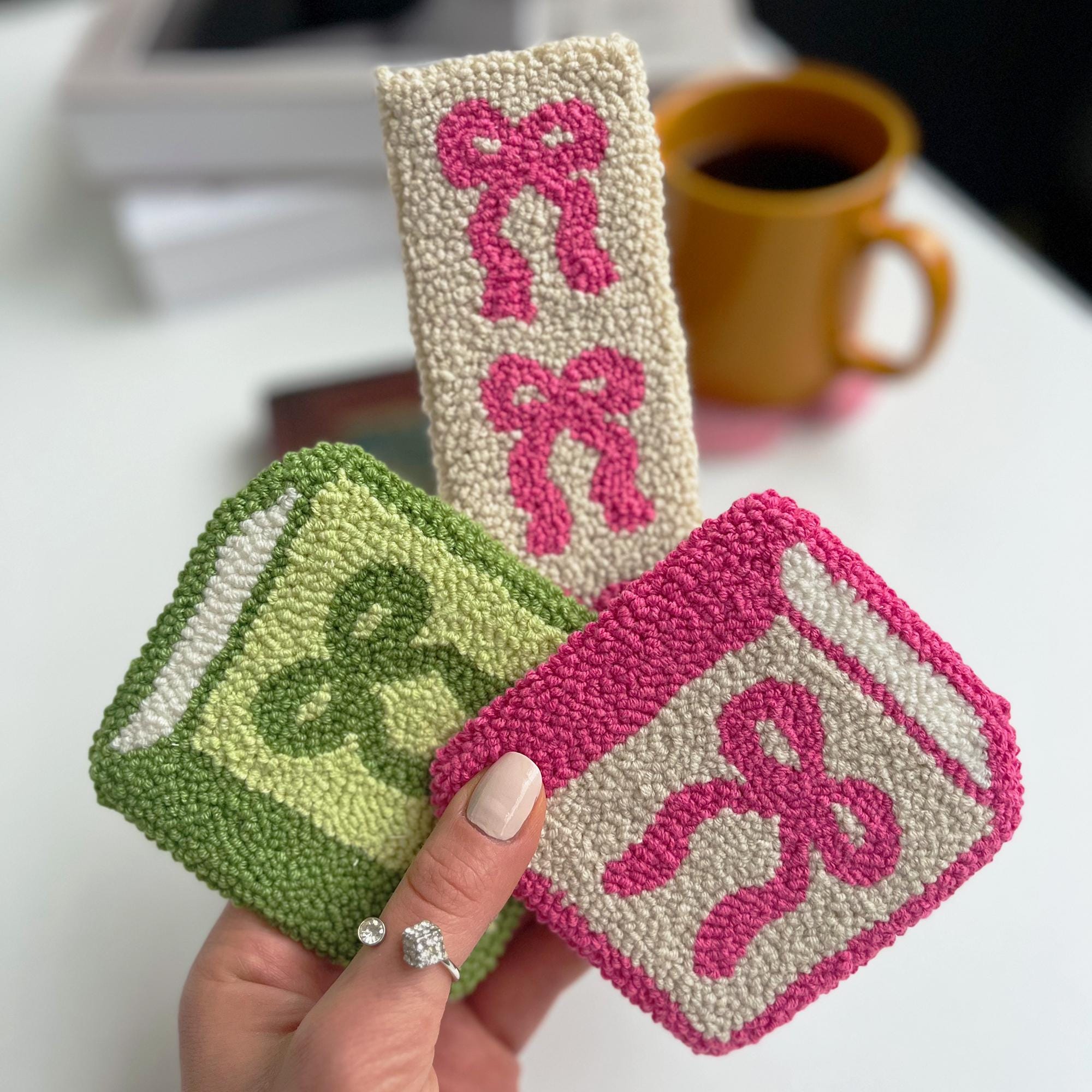 Set for Book Lovers: Bookmark - Punch Needle Coaster Set, Cute Tufted Mug Rug Coaster, Handmade Teenager Gifts, Birthday Gift