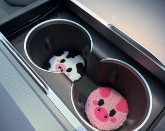 Sous-verres de voiture personnalisés Punch Needle, lot de 2 sous-verres de voiture, accessoires de voiture mignons faits main, cadeau voiture neuve, cadeau pour nouveau conducteur, 8 boules de verre