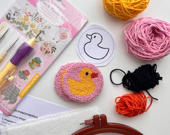 DIY Duck Punch Needle Car Coaster Kit (Set of 2) | Beginner-Friendly Embroidery Kit for Car Decor