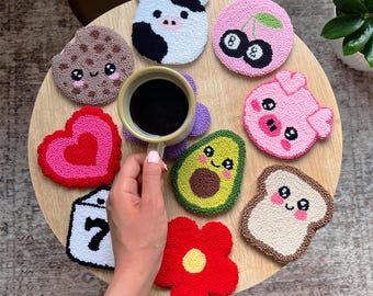 Christmas Gifts, Cute Mug Rug Coasters, Y2K Punch Needle Coasters, Handmade Housewarming Gifts, Birthday Gifts
