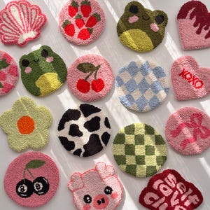 Mug Rug Coasters, Y2K Punch Needle Coasters, Cute Drink Coaster, Handmade Housewarming Gifts - Garage Sale
