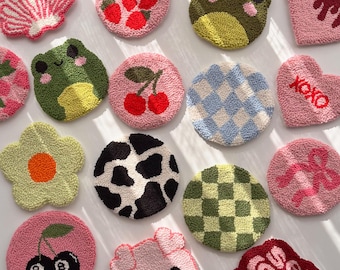 Mug Rug Coasters, Y2K Punch Needle Coasters, Cute Drink Coaster, Handmade Housewarming Gifts - Garage Sale
