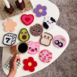 Punch Needle Coasters, Cute Tufted Mug Rug Coasters, Handmade Coasters, Y2K Drink Mats, Housewarming Gift, Coffee Lover Gifts, Teenager Gift