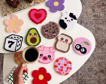 かわいいコーヒーテーブルコースターセット、パンチニードルマグラグ