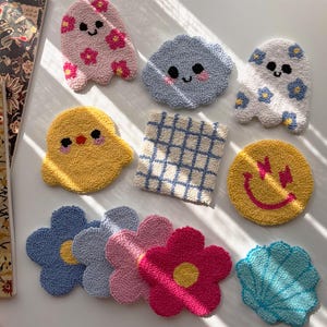 Tufted Mug Rugs, Y2K Style Punch Needle Coasters, Breakfast Drink Coaster, Cute Home Accessories, Handmade Housewarming Gifts, New Home Gift