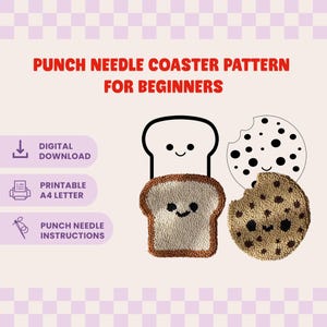 Punch Needle Drink Coasters Embroidery Templates, Cookie & Bread Mug Rug Coaster Pattern, Printable PDF DIY Embroidery Template - 3.94 inch