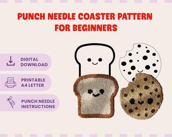 Punch Needle Drink Coasters Embroidery Templates, Cookie & Bread Mug Rug Coaster Pattern, Printable PDF DIY Embroidery Template - 3.94 inch
