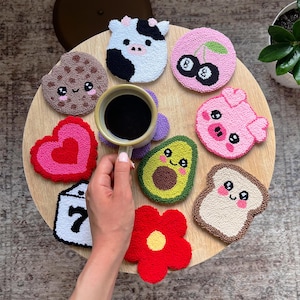 Tufted Mug Rug, Y2K Punch Needle Coasters, Cute Drink Coasters, Handmade Housewarming Gifts, Birthday Gifts