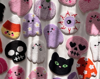Halloween Embroidery Mug Rug Coasters: Handmade Ghost Home Decor