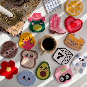 Mug Rug Coaster, Y2K Punch Needle Coasters, Cute Drink Coasters, Handmade Housewarming Gift, Birthday Gifts, Coffee Lovers Gift