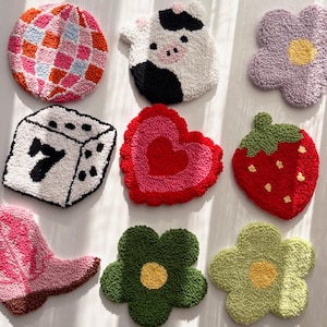 Y2K Punch Needle Coasters, Mug Rug Coaster, Tufted Drink Coasters, Cute Coffee Table Decor,Handmade Housewarming Gift, Teenager Gift