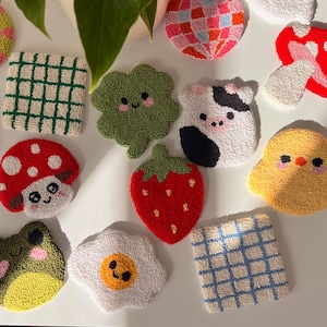 Tufted Mug Rug, Y2K Punch Needle Coasters, Cute Drink Coasters, Handmade Housewarming Gift, Coffee Lover Gifts