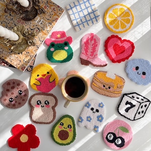 Mug Rug Coaster, Y2K Punch Needle Coasters, Cute Tufted Drink Coasters, Handmade Housewarming Gift, Teenager Gift, Coffee Lover Gift
