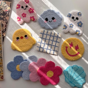 Punch Needle Coasters, Tufted Mug Rug Coasters, Cute Drink Mats,Handmade Housewarming Gifts, Coffee Lover Gifts