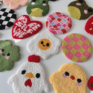 Tufted Mug Rugs, Y2K Style Punch Needle Coasters, Breakfast Drink Coaster, Cute Home Accessories, Handmade Housewarming Gifts, New Home Gift