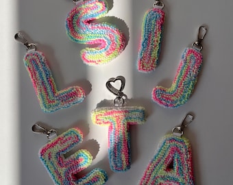 Personalized Punch Needle Letter Keychain, Custom Initial Bag Charm
