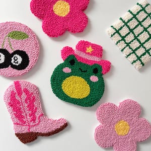 Cute Tufted Mug Rug Coasters, Y2K Punch Needle Coasters, Handmade Drink Coasters, Unique Housewarming Gifts, Birthday Gifts