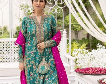Green Pakistani Indian Wedding Dresses, latest bridal Party Dress Embroidery Clothes Stitched Gown Mehndi Nikkah maxi Suit Outfit peshwas