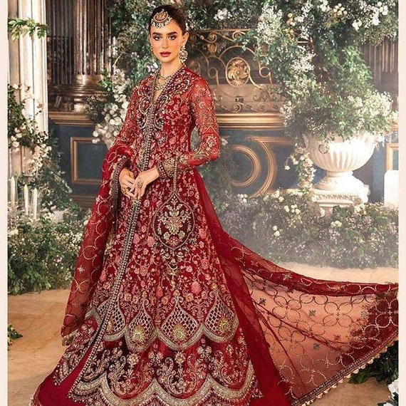Function Latest Design Long Dress Red Embroidered Pakistani Wedding Dress,  Formal Bridal Gown