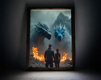 Xaden Riorson, Violet Sorrengail with Tairn and Sgaeyl Dragons Poster Fourth Wing book Rebecca Yarros. Iron Falme, Onix Storm Wall Art Print
