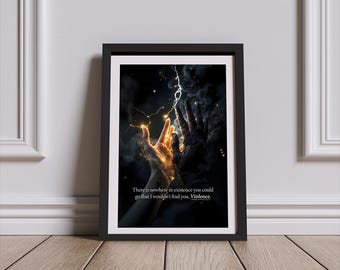 Poster met de handen van Violet Sorrengail en Xaden Riorson, Bliksem en schaduwen, van Vierde Vleugel, Rebecca Yarros Fantasyboekroman, Onix Storm