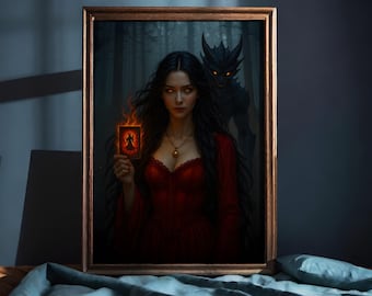 One Dark Window Inspired Gothic Art Print, Dark Fantasy Wall Decor, Ravyn & Nightmare Illustration, Bookish Gift, Dark Academia Poster
