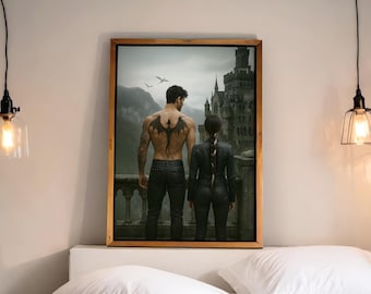 Violet Sorrengail en Xaden Riorson, vierde vleugel Wall Art Print Poster - Boek van Rebecca Yarros. Iron Falme, Onix Storm, draken vliegen