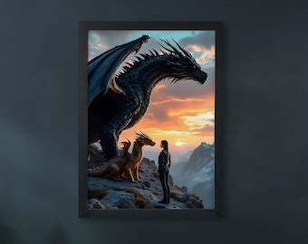 Poster van Violet Sorrengail, Tairn en Andarna Dragons - Vierde vleugel van Rebecca Yarros. Boeken over ijzervlam en Onixstorm. Muurdecoratie.