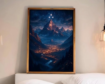 Velaris City - Inspiré du livre Court of Mist and Fury, ACOMAF, Sarah J Maas, Rhysand et Feyre, affiche d'art mural ACOTAR étoiles du livre