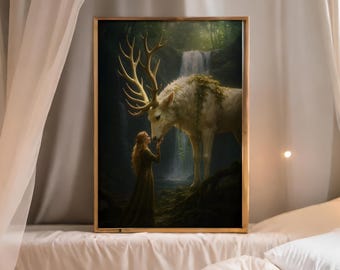 Throne of Glass Digital Art Print Inspired by Sarah J. Maas | Fantasy Wall Decor | Magical Stag and Aelin Poster for Book Lovers - Romantasy